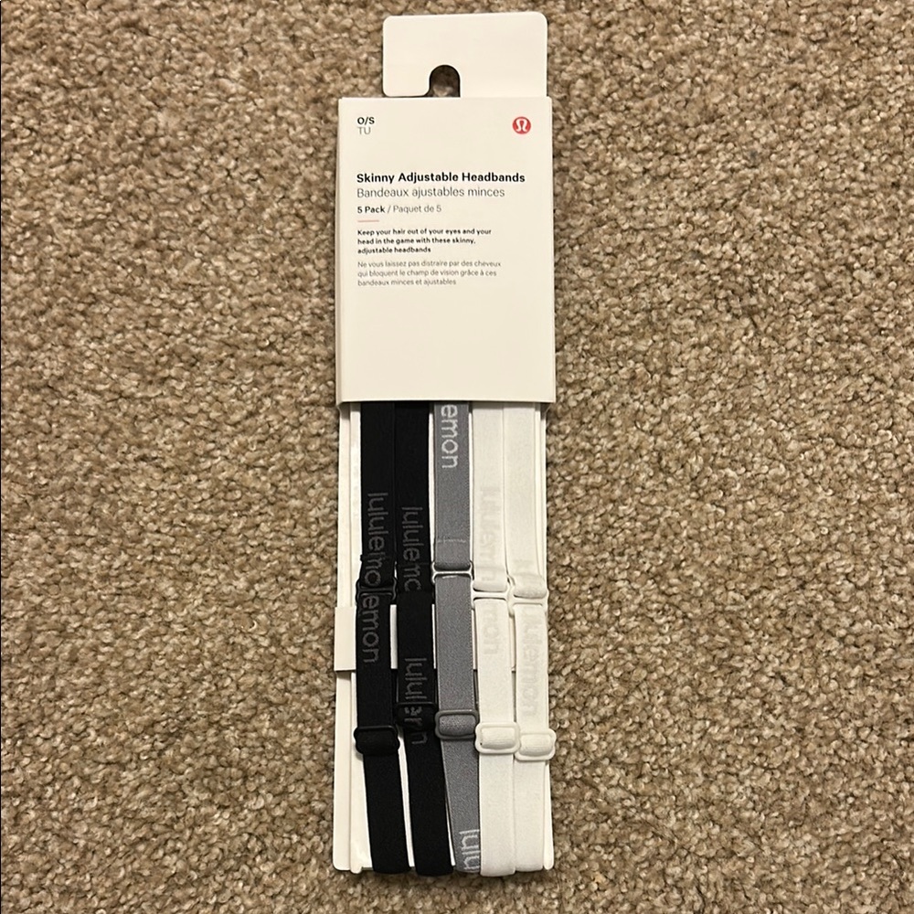 NWT Lululemon Athletica Skinny Adjustable Headbands - Black, Gray, White